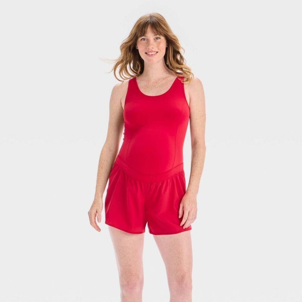 Open Box - Athletic Maternity Romper - Isabel Maternity by In Red